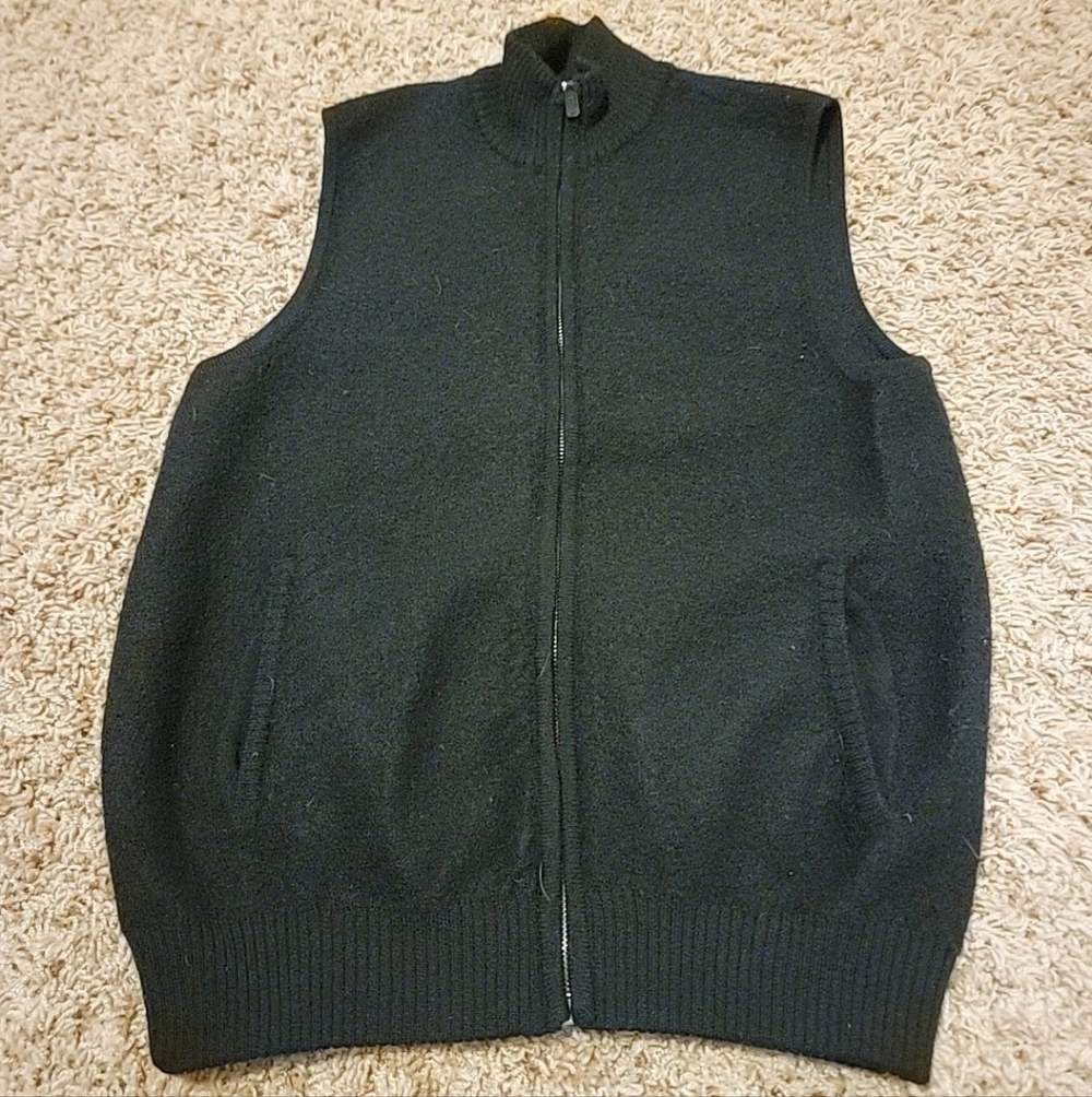 Vintage Charter Club Black 100% Pure New Wool Woolmark Zip Up Vest! Womens Large